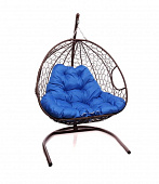 Подвесное кресло для ДВОИХ Ротанг (КОРИЧНЕВЫЙ),подушка синяя в ассортименте