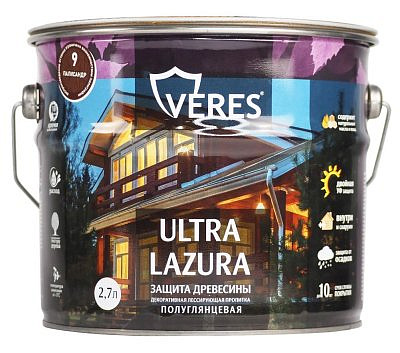 Декоративная пропитка Veres Ультра лазура №9 Палисандр 2,7л VU-20 281403