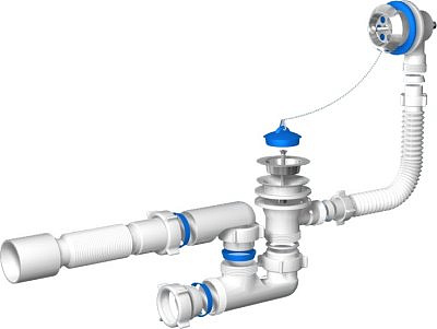 Е 255 Сифон АНИ для ванны регулируемый с выпуском 1 1/2"*40, с переливом, с гибкой трубой 40/50