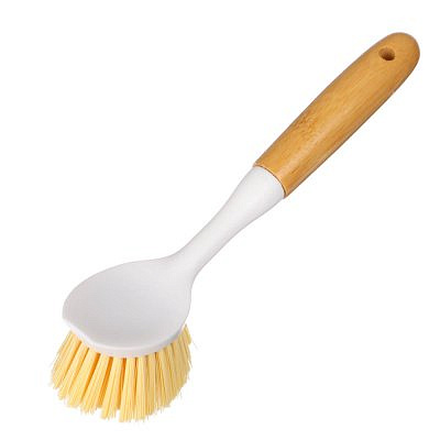 Щётка для посуды VETTA с длинной ручкой пластик молочный бамбук 441-222