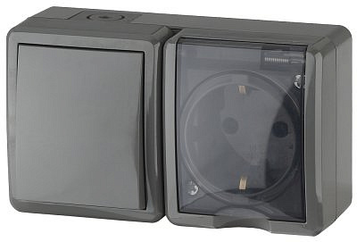 Блок выключатель ОП розетка , серый IP54 11-7401-03 Era 