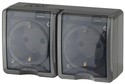 Евророзетка 2-м земля крышка ОП серый 16А IP54 11-2403-03 Era Эксперт