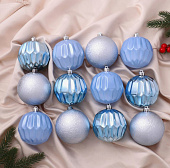 Набор шаров пластик d-8 см, 12 шт "Шерил" голубой   6531984