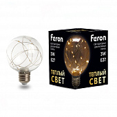 Лампа светодиодная Feron Е27 3ватт Белт Лайт G80 шар 2700К прозрачная 120х80 LB381 41675