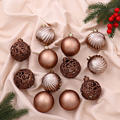 Набор шаров пластик d-6 см, 12 шт "Николь узоры" коричневый   6531933