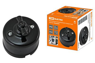 Выключатель фарфоровый с ручкой черный