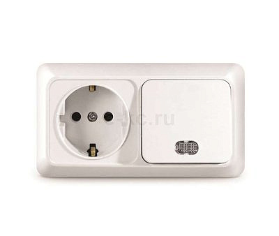 Переключатель горизонтальный Олимп UNIVersal ОП 1 клавиша.+ розетка с заземлением , белый О0036