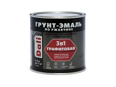 Грунт-эмаль по ржавчине Dali 3 в 1 Графитовая черная 0,75л