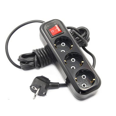 Удлиннитель сетевой У3-ЕВК-03  черный , 3м , с выключателем , 3-местный с заземлением