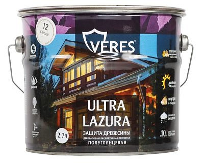 Декоративная пропитка для дерева VERES Ультра лазура №12 Белый 2,7л VU-23 281406