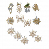 СНОУ БУМ Премиум Подвеска "Золотистый брют" 10-22см, пластик глиттер, 9 дизайнов, золото, серебро 397-294