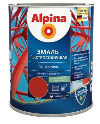 Эмаль ALPINA быстросохнущая по ржавчине RAL3000 полуматовый огненно-красный 0,75л
