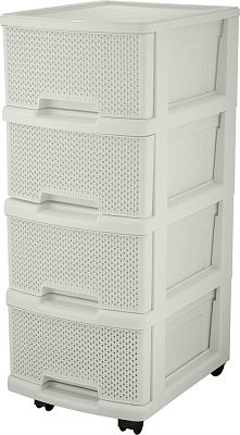 Комод Keeplex Ajur с ящиками на колесиках четырехсекц компакт 37х30х69см белое облако KL379422048