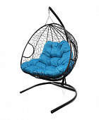 Подвесное кресло для ДВОИХ Ротанг (ЧЕРНЫЙ),подушка голубая