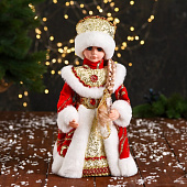Снегурочка "Шик" в красной шубке, с косой, двигается, 14х30 см 6939397