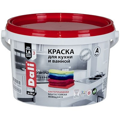 Краска DALI латексная для кухни и ванной, влагостойкая, матовое покрытие 2,5л