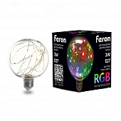 Лампа светодиодная Feron Е27 3 ватт Белт Лайт G95 шар RGB прозрачная 130х95 LB382 41678