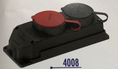 Колодка каучуковая NE-AD ОУ 2 гнезда с заземлением и крышкой 16А 2P+PE 250в + 25А 380в 3P+E(N) IP44  4008