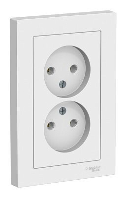 Механизм розетки двухместной с рамкой Schneider Electric ATLASDESIGN, скрытый монтаж, винтовые клеммы, белый ATN000120