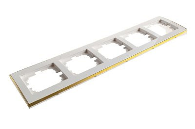 Рамка 5 мест , горизонтальная , белая/золото 703-0226-150 