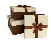 Коробка подарочная  с бантом тиснение РОМБ-крупный 210x210x110 слоновая кость-шоколадный (квадрат, 210x210x110, ромб крупный, слоновая кость тисненая-шоколадная тисненая, шоколадная лента)