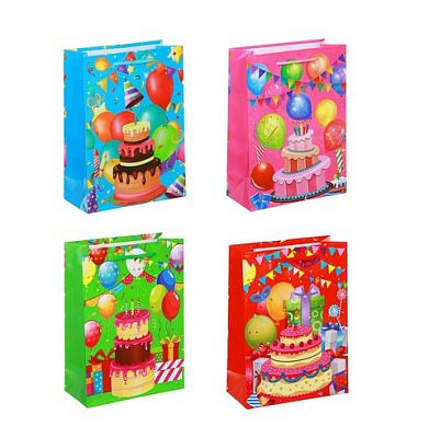 Пакет подарочный бумажный, Торты, 17,5х24х8см, 4 дизайна