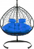 Подвесное кресло для ДВОИХ Ротанг (ЧЕРНЫЙ).подушка синяя