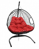 Подвесное кресло для ДВОИХ Ротанг (ЧЕРНЫЙ),подушка красная