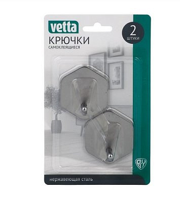 Крючки самоклеящиеся, 2шт, VETTA 4,5x4,5см, нерж.сталь 201, 3 дизайна