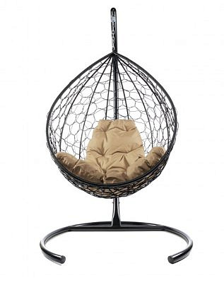 Подвесное кресло КАПЛЯ Ротанг (ЧЕРНЫЙ),подушка бежевая