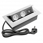 мебельная розетка СУ 16А 3розетки  + 2USB выдвижная врезная в стол, провод 1,8м серебро