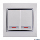 Переключатель 2-клавиши с подсветкой , белый с серой вставкой 701-0215-112 Мира