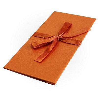 Подарочный конверт ДЛЯ ДЕНЕГ,тиснение МИКРОВЕЛЬВЕТ, с бантом,172х83,оранжевый (прямоугольник, 172x83, микро вельвет, оранжевый, лента медь, 48)