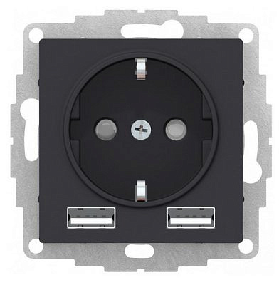 Механизм розетки USB  карбон A+А lв=1,2-2,4А, Uв=5В ATN001030