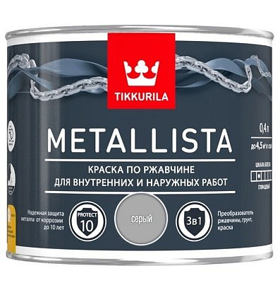 Краска по ржавчине Metallista Серая 0,9л Тиккурила