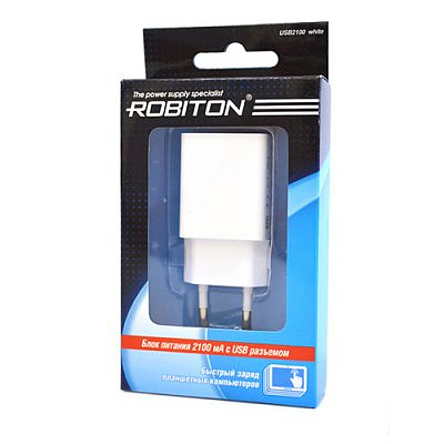 Зарядное устройство адаптер/блок питания без провода ROBITON USB2100 white