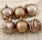 Набор шаров пластик d-6 см, 9 шт "Марокко снежинки" коричневый 4196382