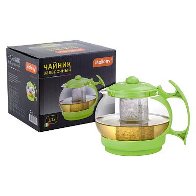 Чайник заварочный 1,1л DEKOTTO-1100 фильтр из нерж. стали, стекло, пластик