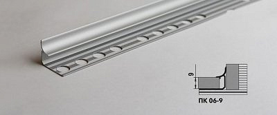 Профиль окантовочный для плитки до 9 мм серебро люкс (ПК 06-9.2700.201л)