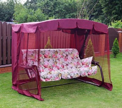 Качели садовые Olsa Турин -2 С914 каркас бордовый, ткань цветы