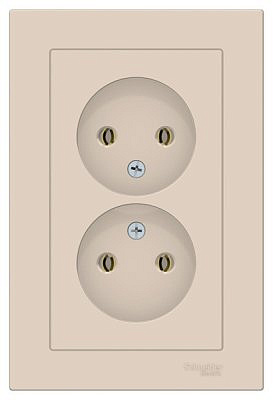 Механизм розетка двухместная с рамкой Schneider Electric ATLASDESIGN, скрытый монтаж, винтовые клеммы, бежевый ATN000220