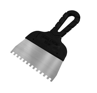 Шпатель DECOR зуб 10*10мм 200мм нержавеющая сталь, пластиковая черная ручка 311-4200