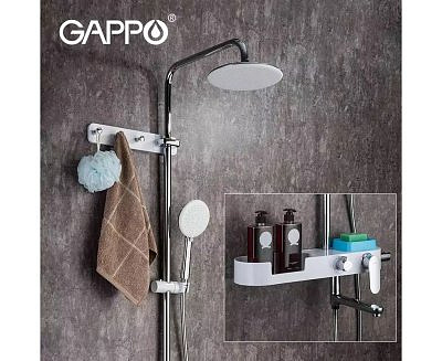 Душевая система Gappo G2467 с полкой и крючками, белый/хром.