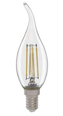 Лампа светодиодная Е14  8W 6500K 6K 35x118 нитевидная, прозрачная 649988 General филамент свеча на ветру АКЦИЯ