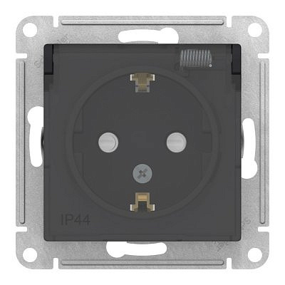 Механизм розетки 1 место Schneider Electric ATLASDESIGN AQUA скрытый монтаж с заземлением с крышкой со шторками карбон ATN441046