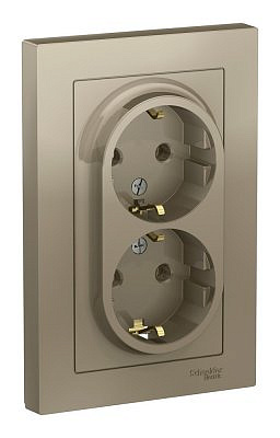 Розетка 2-м СП AtlasDesign 16А IP20 с заземл. в сборе шампань SE ATN000524