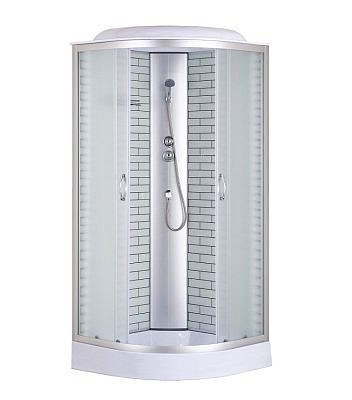 Душевая кабина CS-6690-13FW 90*90*215 низкий поддон 13 см,Белый кирпичный узор,прозрачное стекло профиль хром 