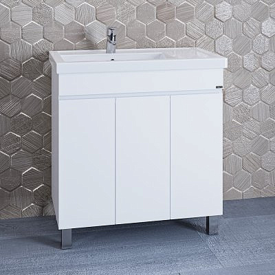 Тумба Марс-80 П белая 3 двери с умывальником Фостер 80 / Санта /