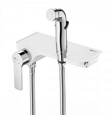 Смеситель для биде Lemark LM7168CW с гигиеническим душем настенный,хром/белый