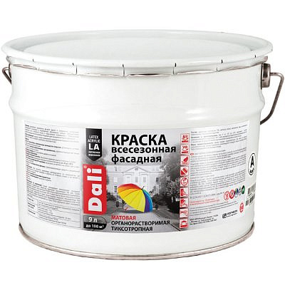 Краска в/д DALI фасадная всесезонная 9л 